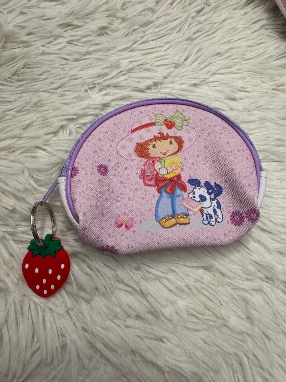 Strawberry Shortcake coin purse keychain with strawberry charm